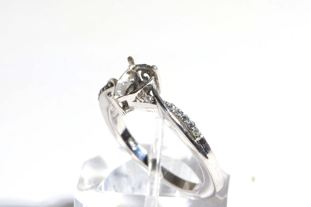 Vintage Sterling Silver Teardrop Ring Setting: Zircon, White Topaz, Size 10