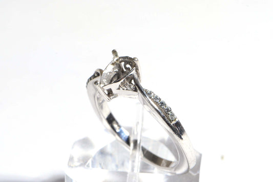 Vintage Sterling Silver Teardrop Ring Setting: Zircon, White Topaz, Size 10