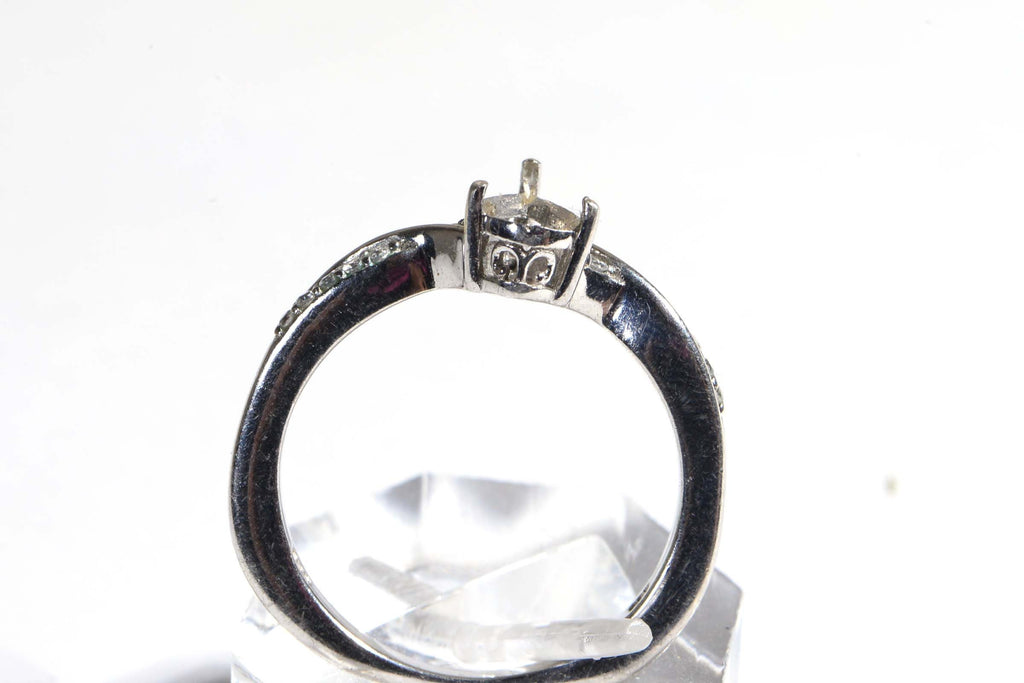 Vintage Sterling Silver Teardrop Ring Setting: Zircon, White Topaz, Size 10