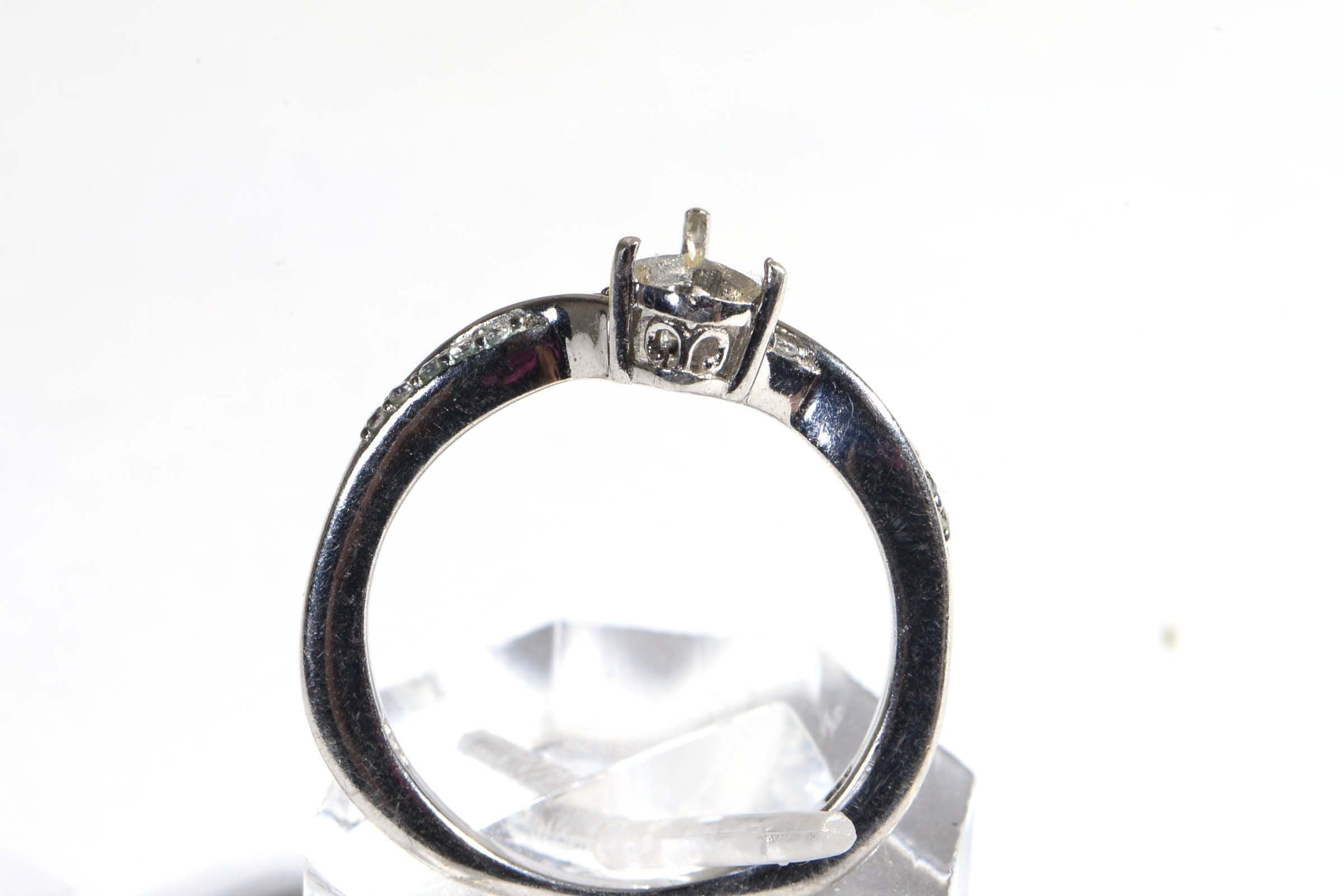 Vintage Sterling Silver Teardrop Ring Setting: Zircon, White Topaz, Size 10