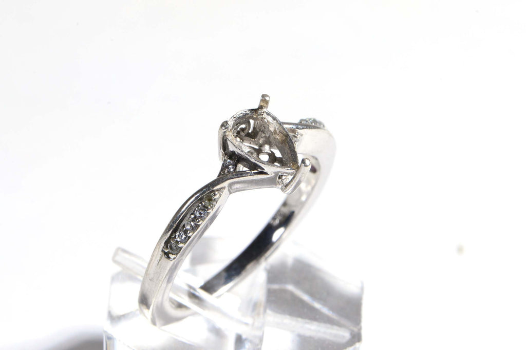 Vintage Sterling Silver Teardrop Ring Setting: Zircon, White Topaz, Size 10