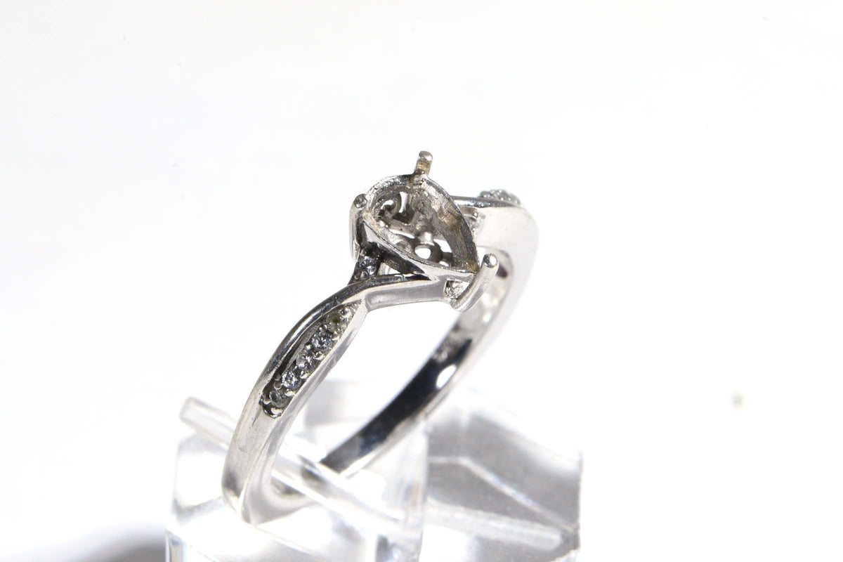 Vintage Sterling Silver Teardrop Ring Setting: Zircon, White Topaz, Size 10