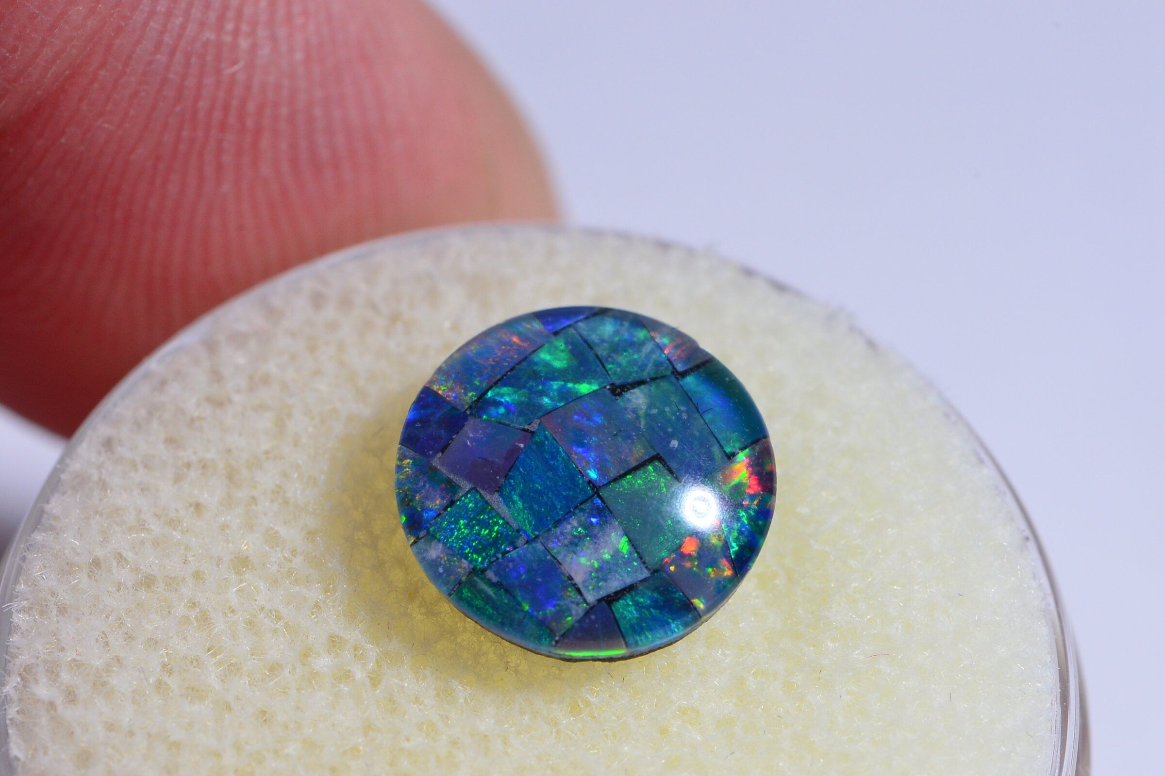 Australian Black Opal Triplet Mosaic Round Cabochon