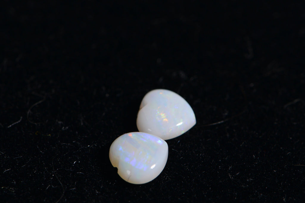 Australian White Opal Heart Cabochons: 5mm Matched Earring Pair
