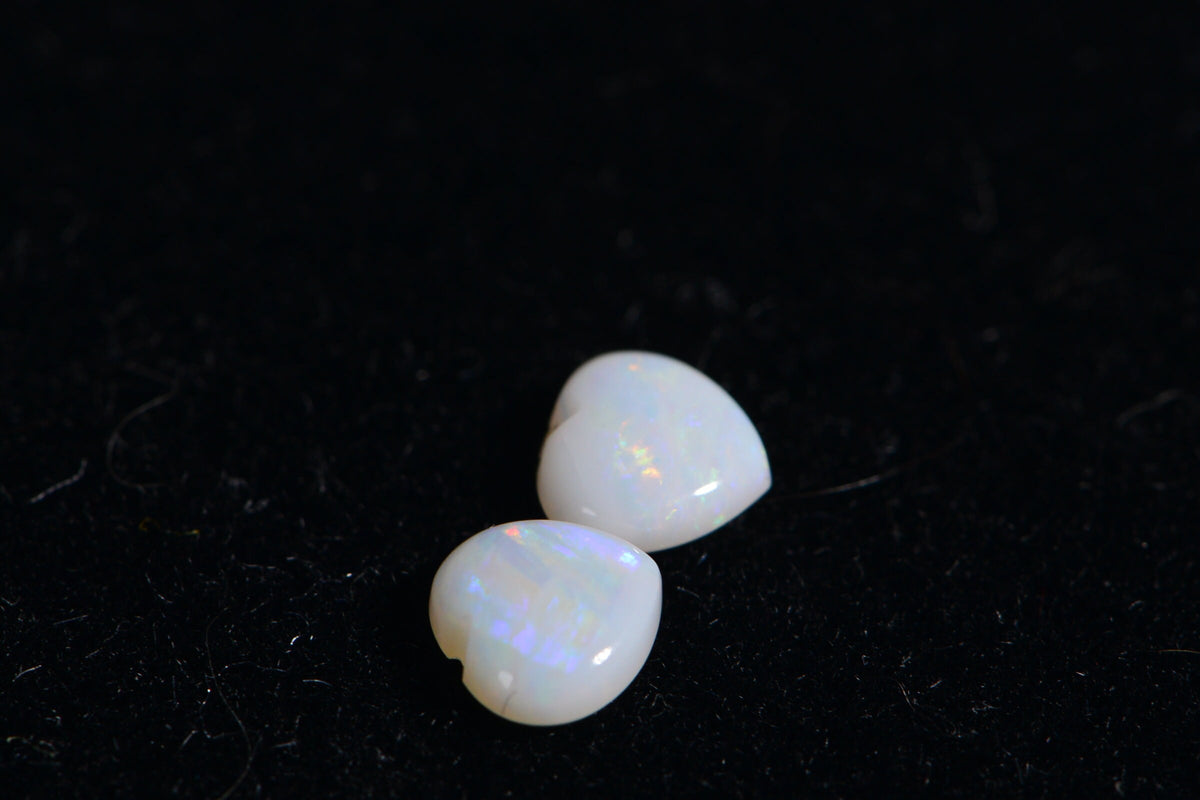 Australian White Opal Heart Cabochons: 5mm Matched Earring Pair