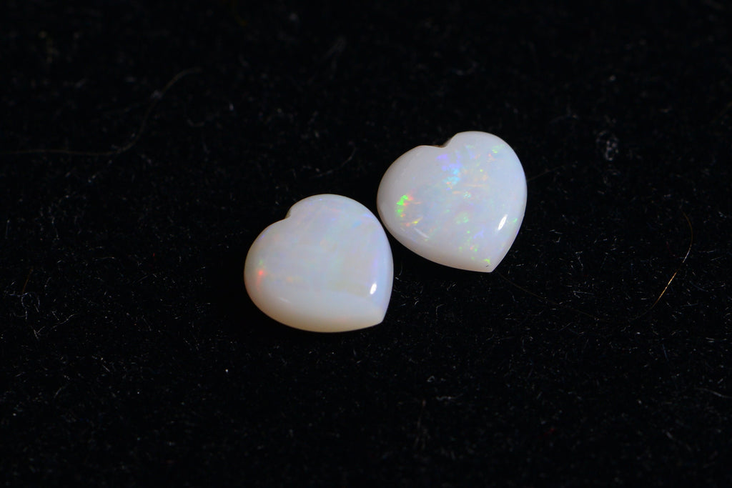 Australian White Opal Heart Cabochons: 5mm Matched Earring Pair