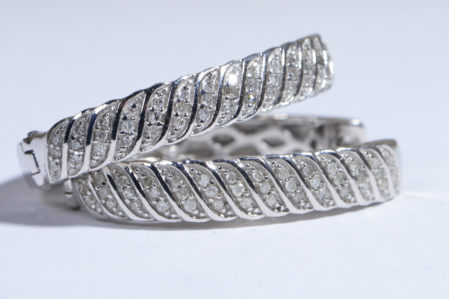 Diamond Sterling Silver Hoop Earrings: Multi-Stone Oval Hoops