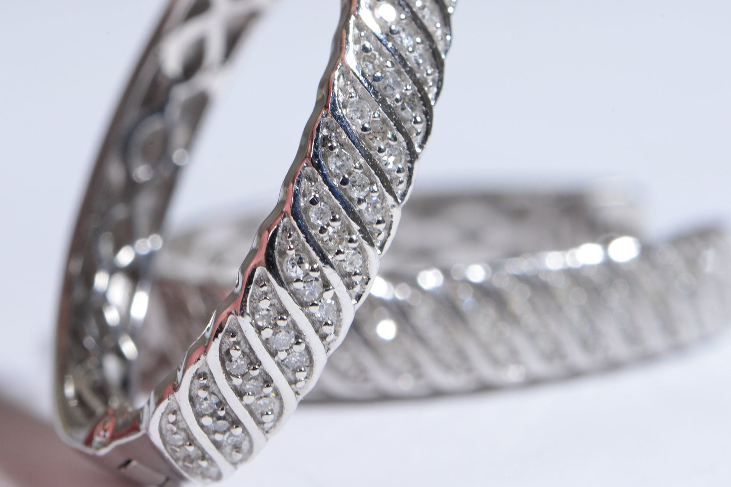 Diamond Sterling Silver Hoop Earrings: Multi-Stone Oval Hoops