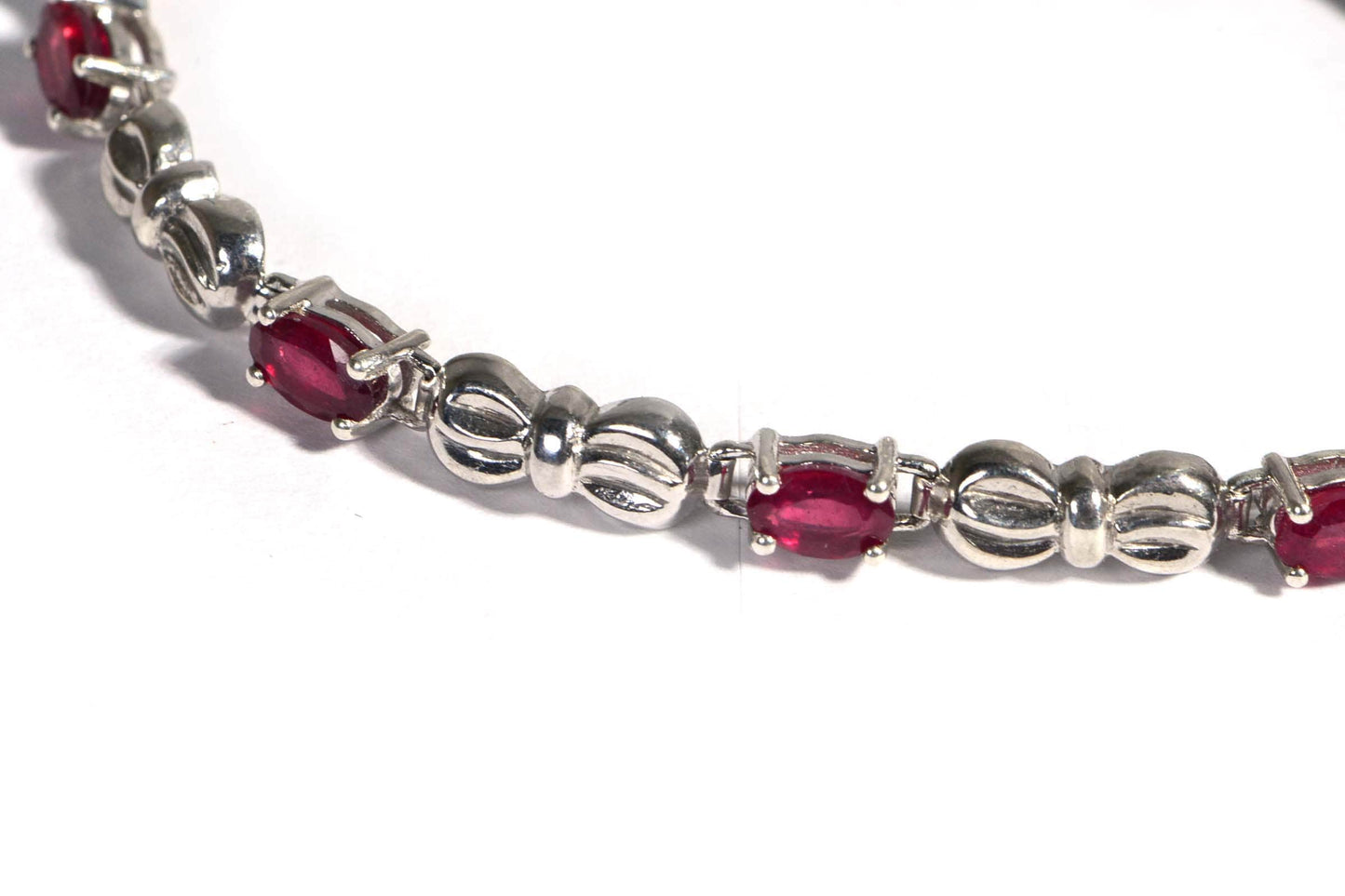 Natural Ruby Sterling Silver Bow Bracelet, July Birthstone