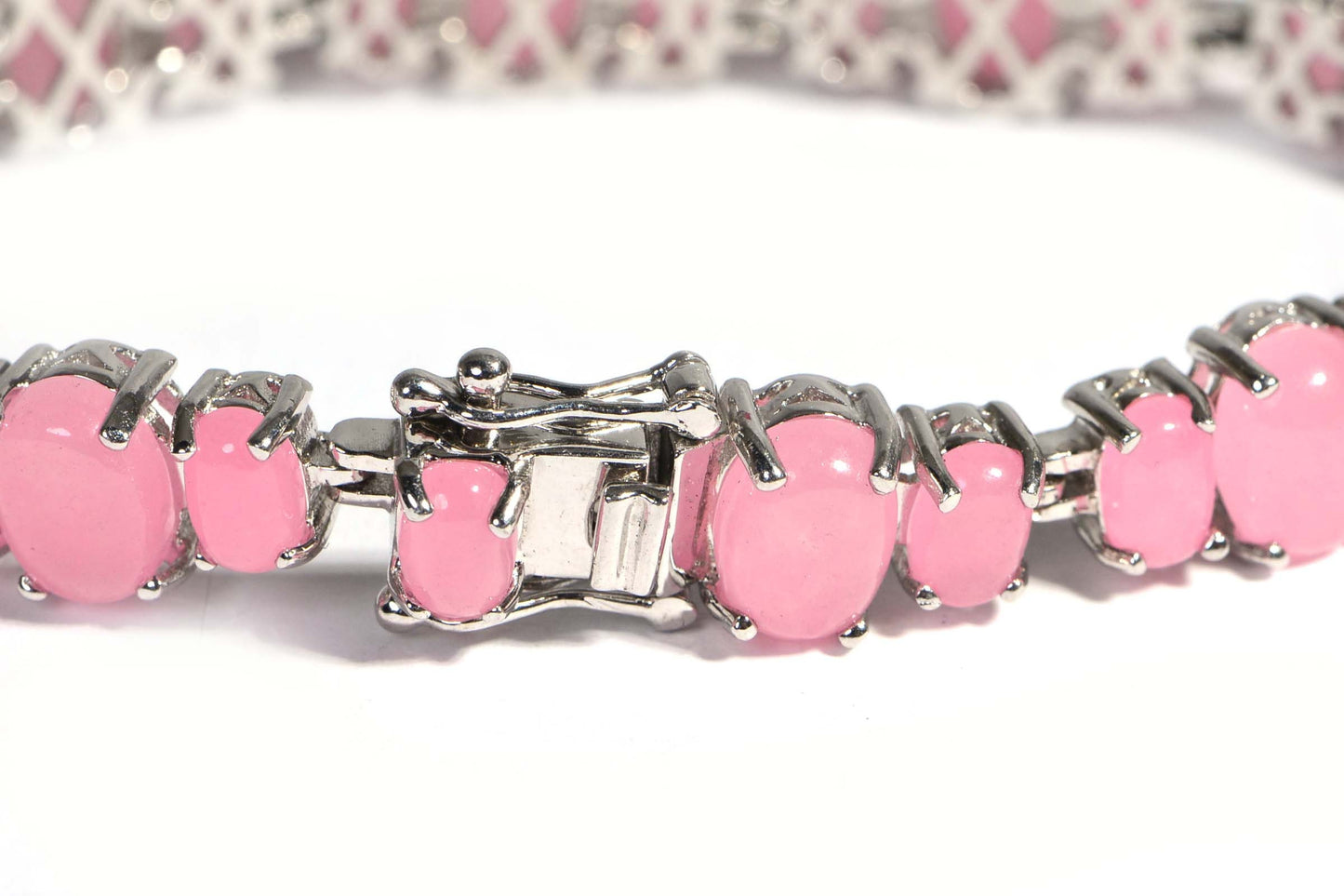 Pink Jade Sterling Silver Tennis Bracelet, Vintage Filigree