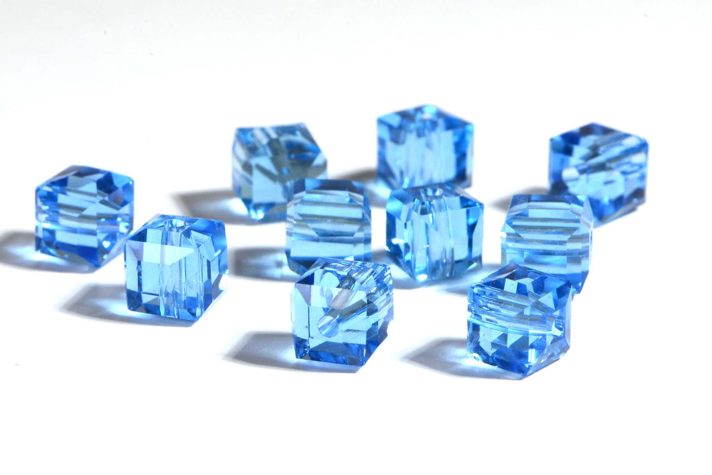 8mm Light Sapphire  Blue Crystal Cube Loose Beads 10 in pack