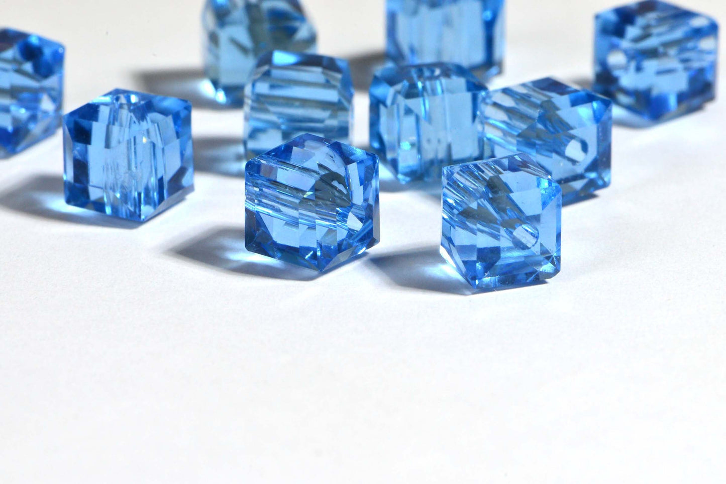 8mm Light Sapphire  Blue Crystal Cube Loose Beads 10 in pack