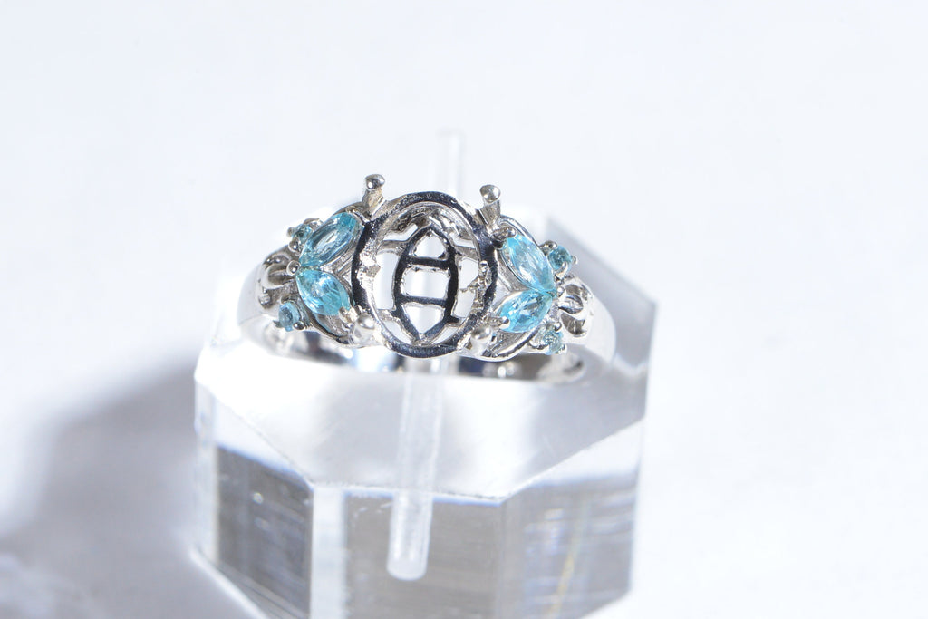Sterling Silver Butterfly Ring Blank: Oval Prong Setting, Size 7