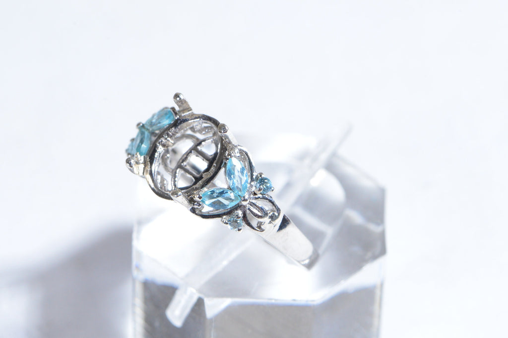 Sterling Silver Butterfly Ring Blank: Oval Prong Setting, Size 7