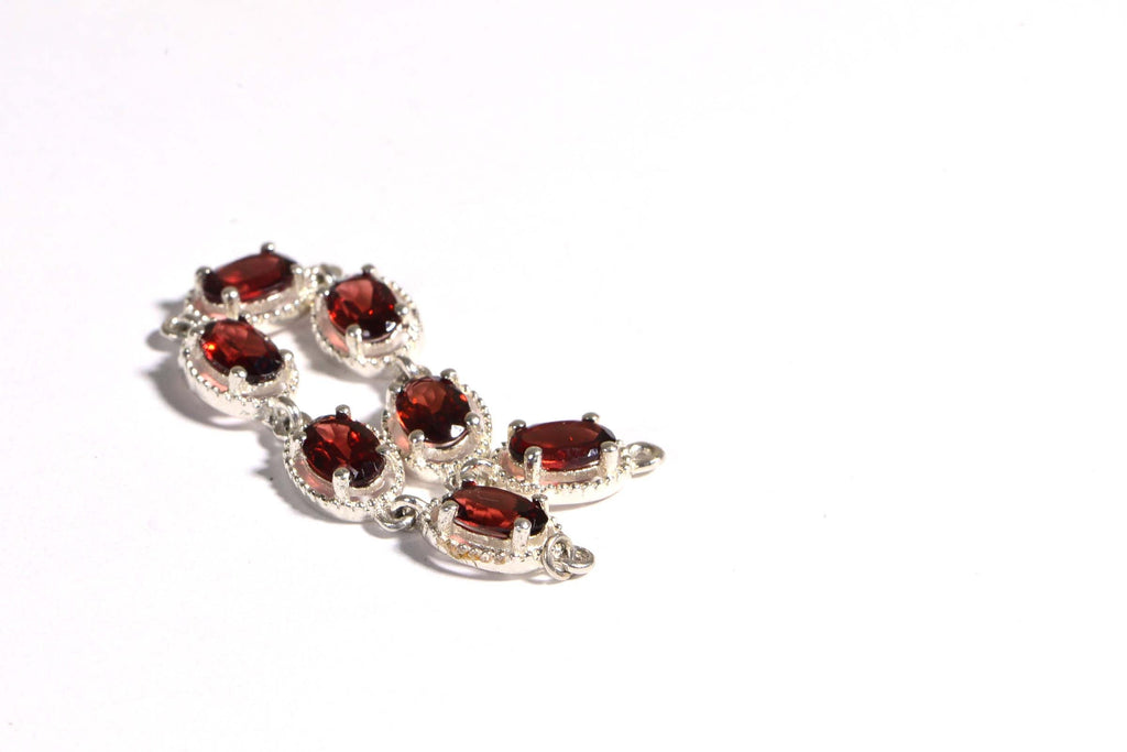 Red Garnet Chain Link For Make Bracelet Sterling Silver Oval Prong Setting connector