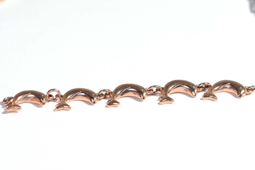 Rose Gold Vermeil Dolphin Link Bracelet: Sterling Silver Jewelry Component