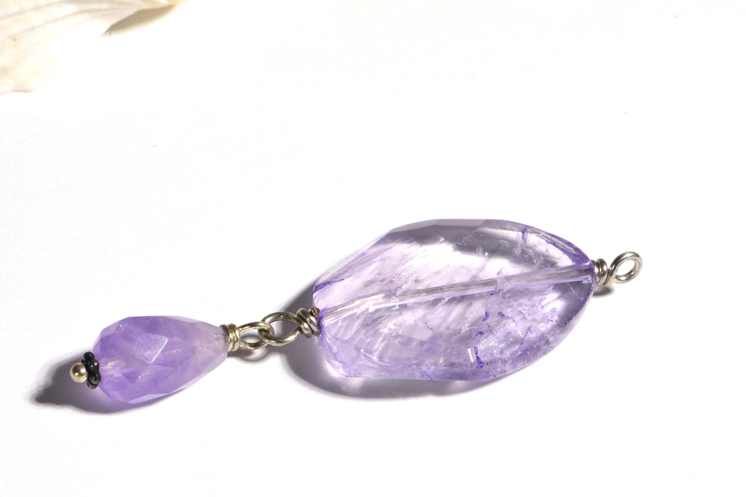 Large Light Amethyst Faceted Bead Connector  Natural Gemstone Beads Jewelry Making Supplies Beads