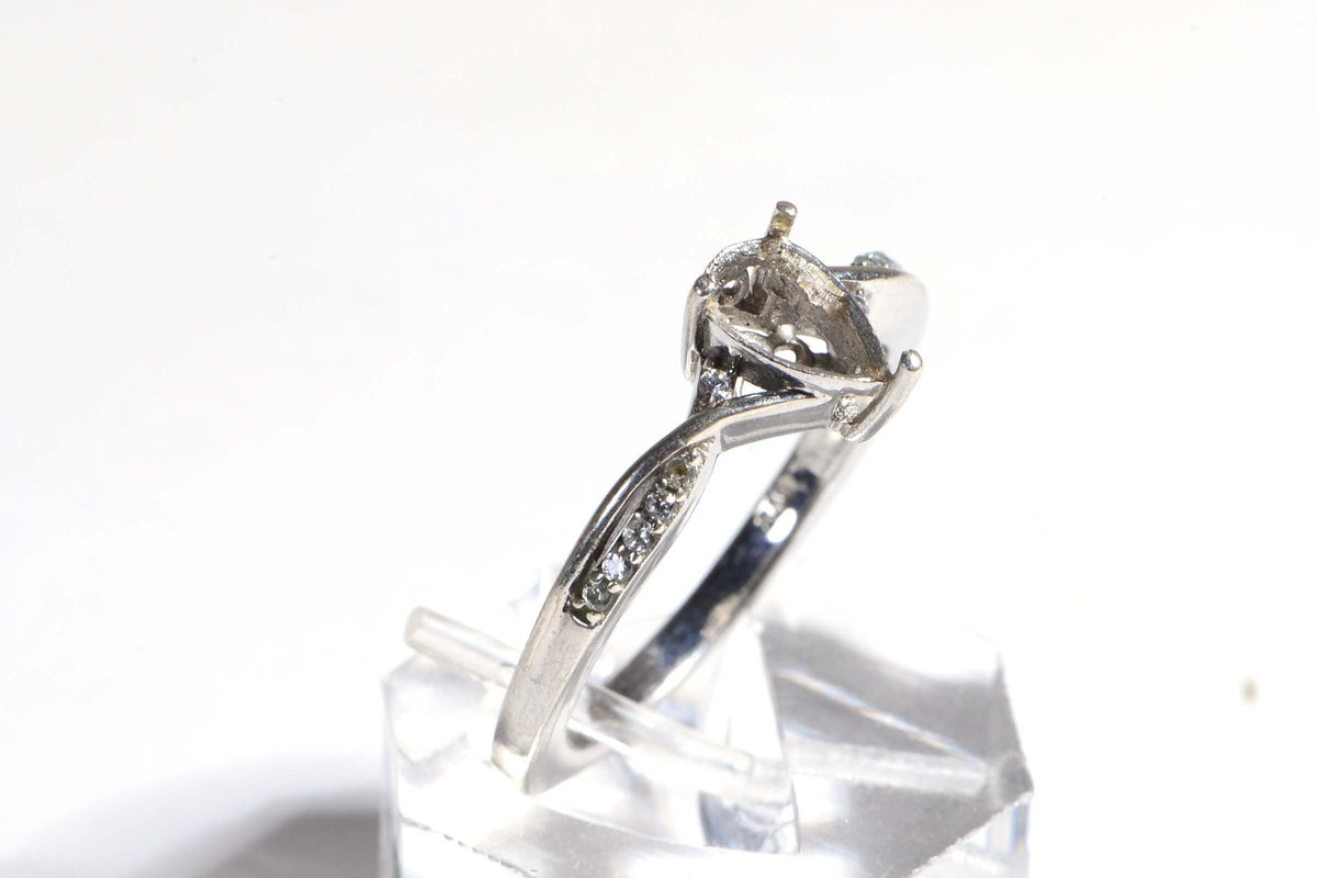 Vintage Sterling Silver Teardrop Ring Setting: Zircon, White Topaz, Size 10