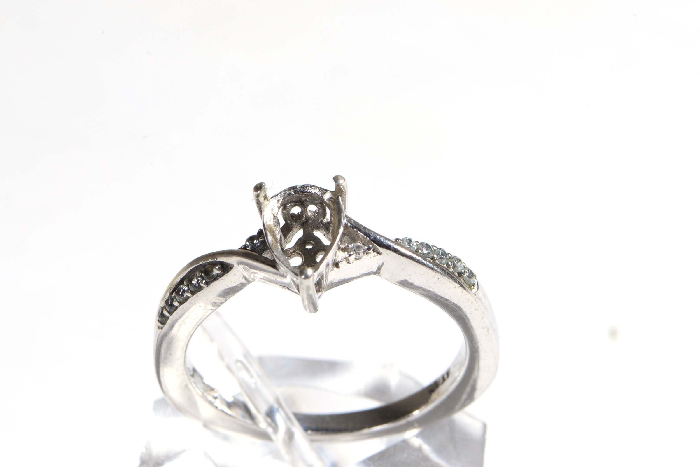 Vintage Sterling Silver Teardrop Ring Setting: Zircon, White Topaz, Size 10