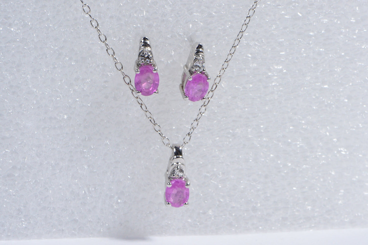 Vintage Pink Sapphire Sterling Silver Jewelry Set, September Birthstone