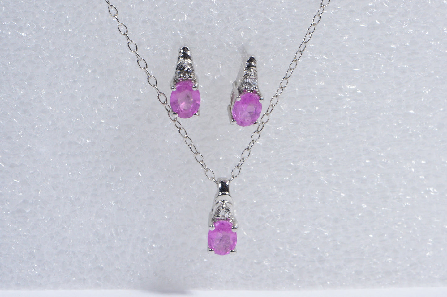 Vintage Pink Sapphire Sterling Silver Jewelry Set, September Birthstone