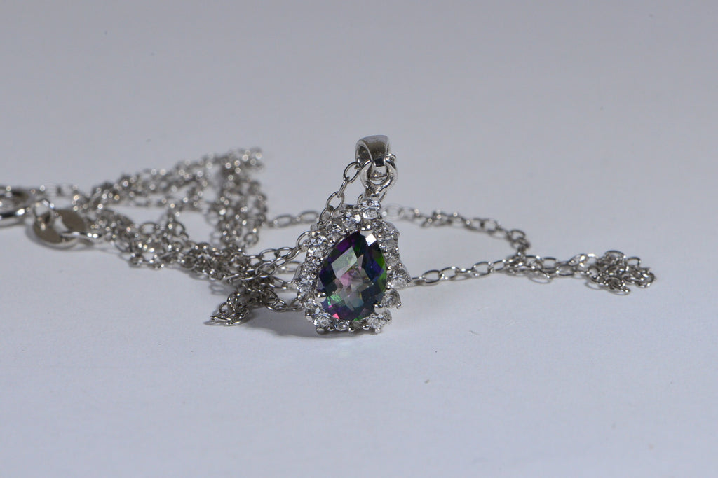 Natural Zircon Mystic Topaz  Sterling Silver Pendant Gemstone Halo Diamond Topaz Necklace