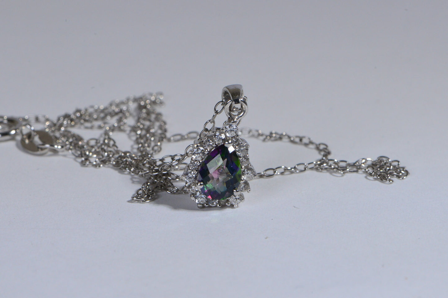 Natural Zircon Mystic Topaz  Sterling Silver Pendant Gemstone Halo Diamond Topaz Necklace