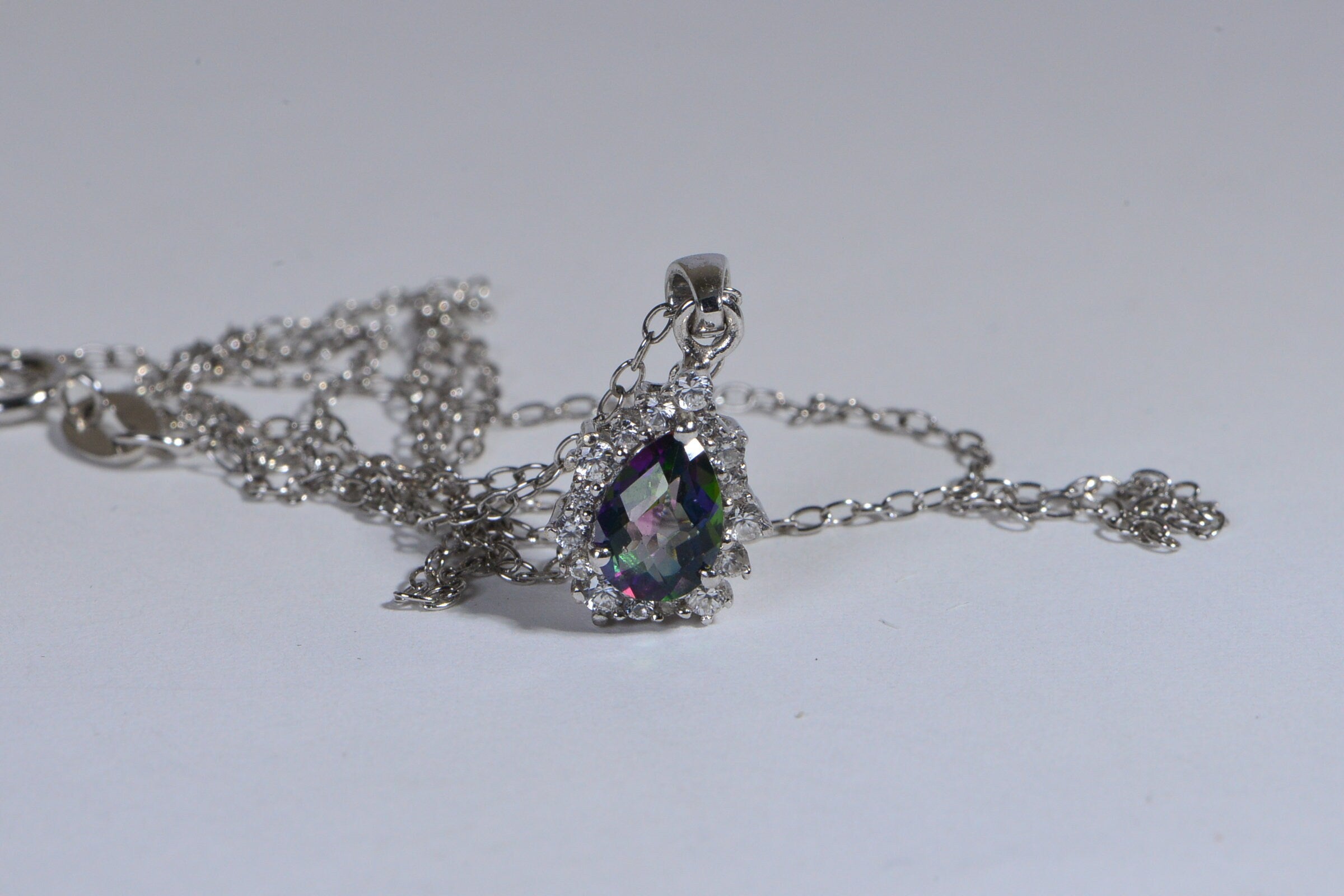 Natural Zircon Mystic Topaz  Sterling Silver Pendant Gemstone Halo Diamond Topaz Necklace