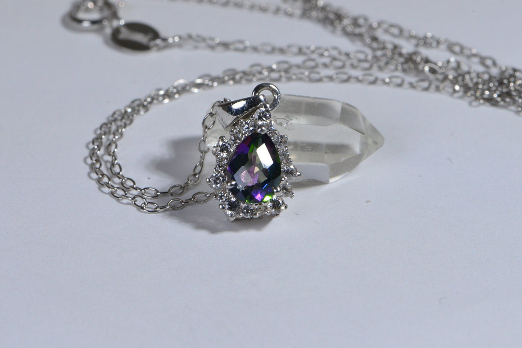 Natural Zircon Mystic Topaz  Sterling Silver Pendant Gemstone Halo Diamond Topaz Necklace