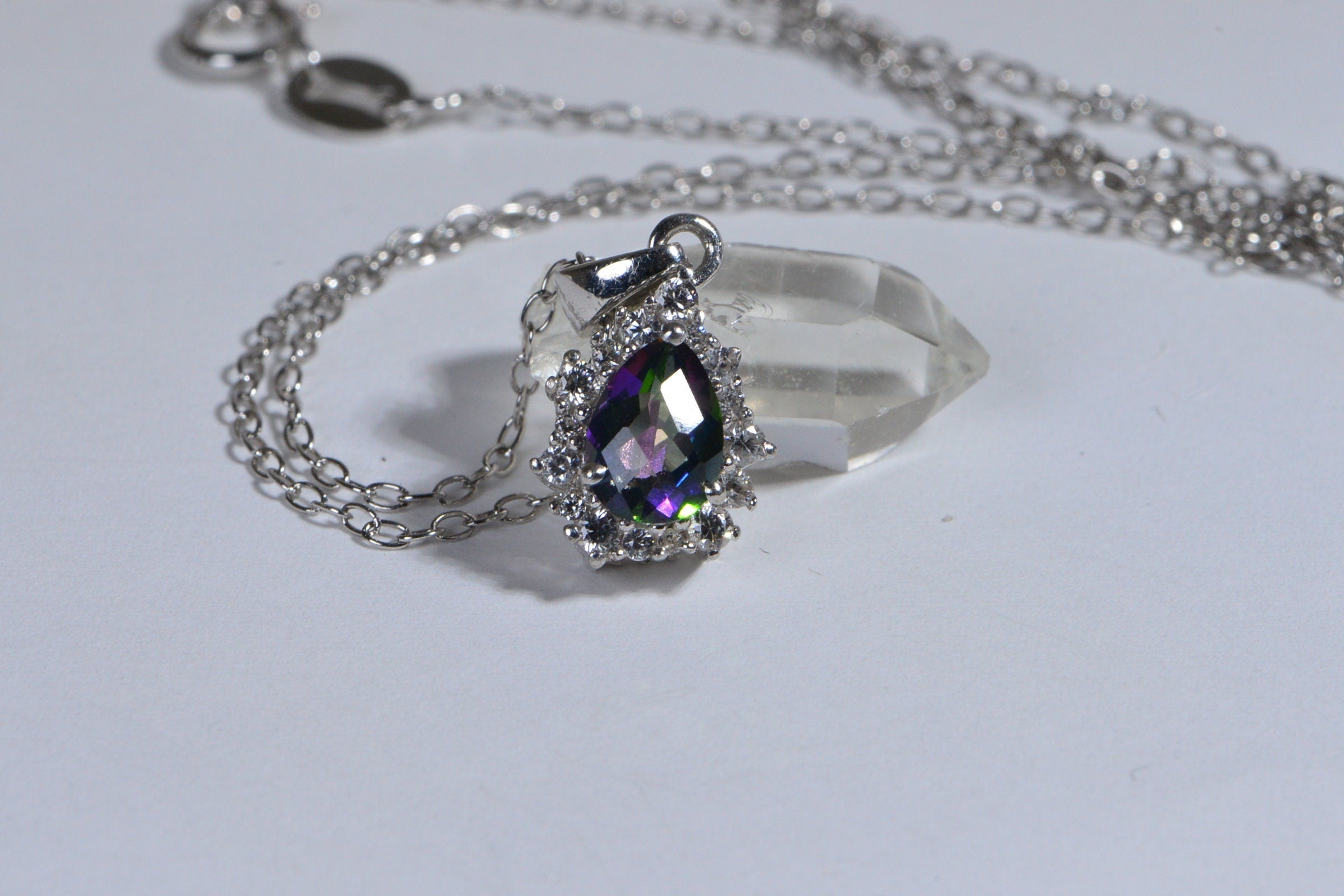 Natural Zircon Mystic Topaz  Sterling Silver Pendant Gemstone Halo Diamond Topaz Necklace
