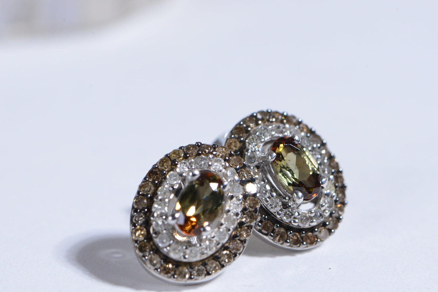 Oval Turkizite Champagne Diamond Stud Earrings, Sterling Silver