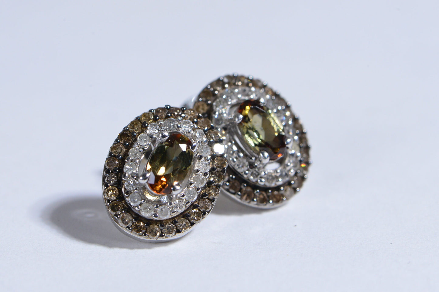 Oval Turkizite Champagne Diamond Stud Earrings, Sterling Silver