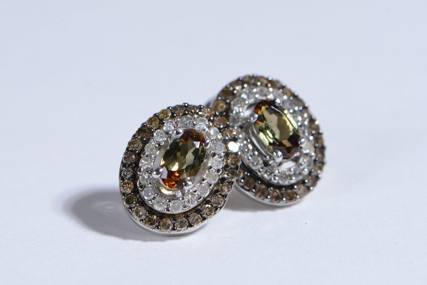 Oval Turkizite Champagne Diamond Stud Earrings, Sterling Silver