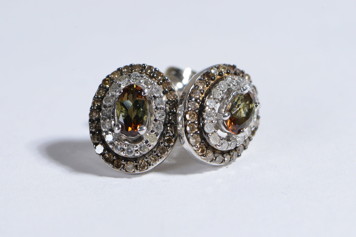 Oval Turkizite Champagne Diamond Stud Earrings, Sterling Silver