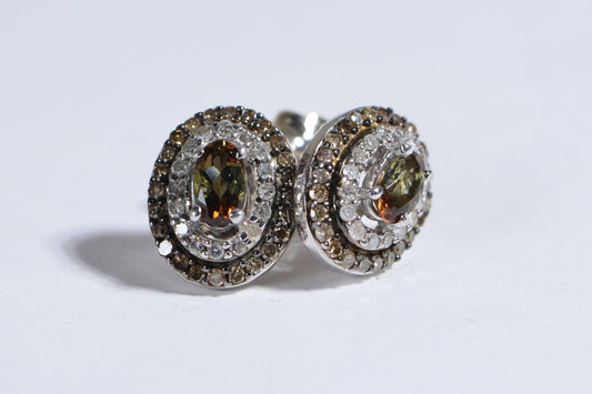 Oval Turkizite Champagne Diamond Stud Earrings, Sterling Silver