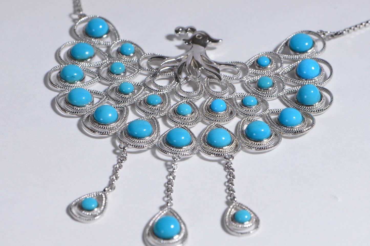 Vintage Sterling Silver Peacock Turquoise Bolo Necklace, 22 inch