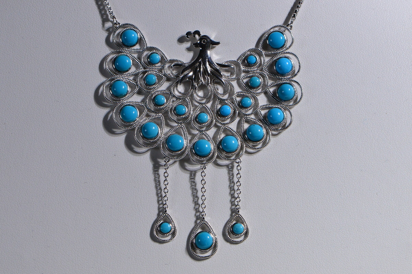 Vintage Sterling Silver Peacock Turquoise Bolo Necklace, 22 inch