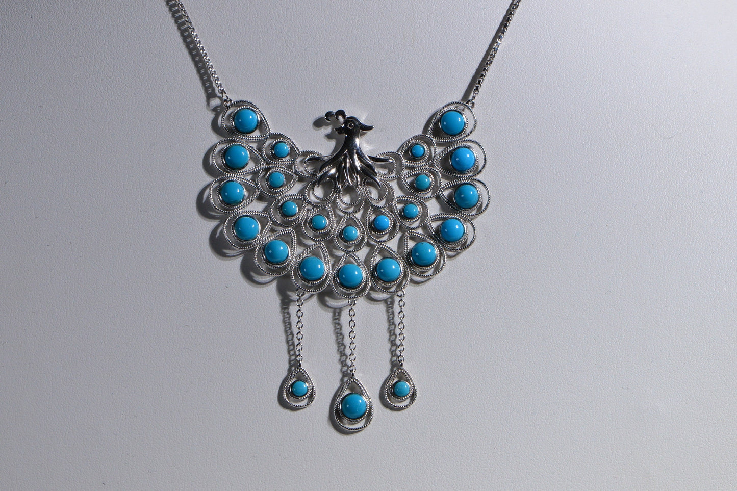 Vintage Sterling Silver Peacock Turquoise Bolo Necklace, 22 inch
