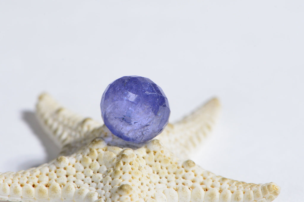 Genuine Tanzanite Bead Cabochon  gemstone  faceted  finish Round bead with hole    Birthstone December