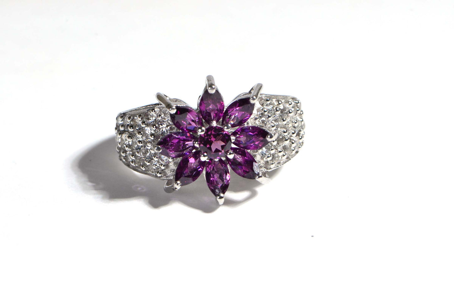 Purple Garnet Flower Ring: Sterling Silver Estate Jewelry