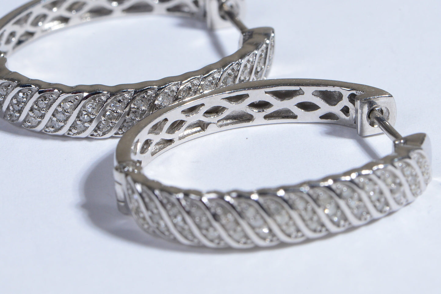 Diamond Sterling Silver Hoop Earrings: Multi-Stone Oval Hoops