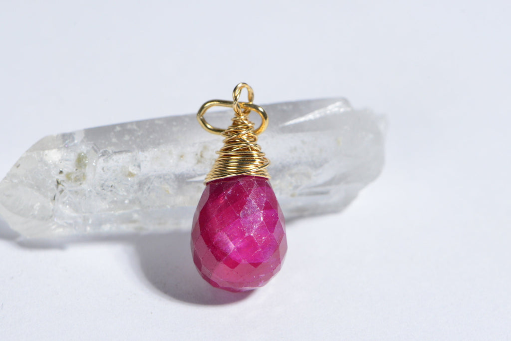Ruby wire wrapped briolette 14K gold filled wire Birthstone Jewelry