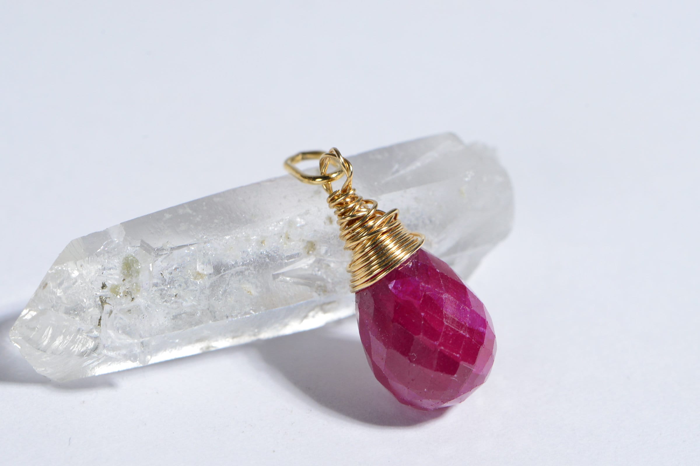 Ruby wire wrapped briolette 14K gold filled wire Birthstone Jewelry