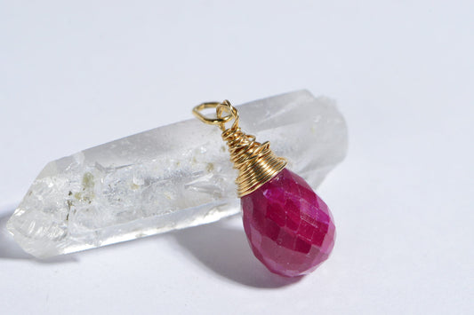 Ruby wire wrapped briolette 14K gold filled wire Birthstone Jewelry