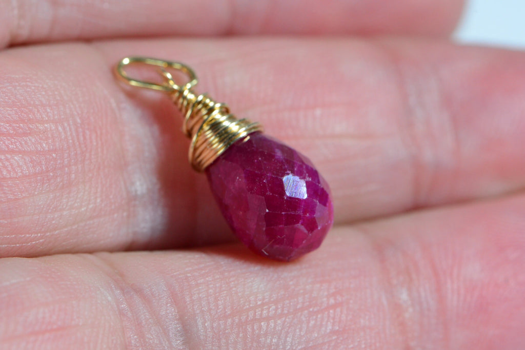 Ruby wire wrapped briolette 14K gold filled wire Birthstone Jewelry