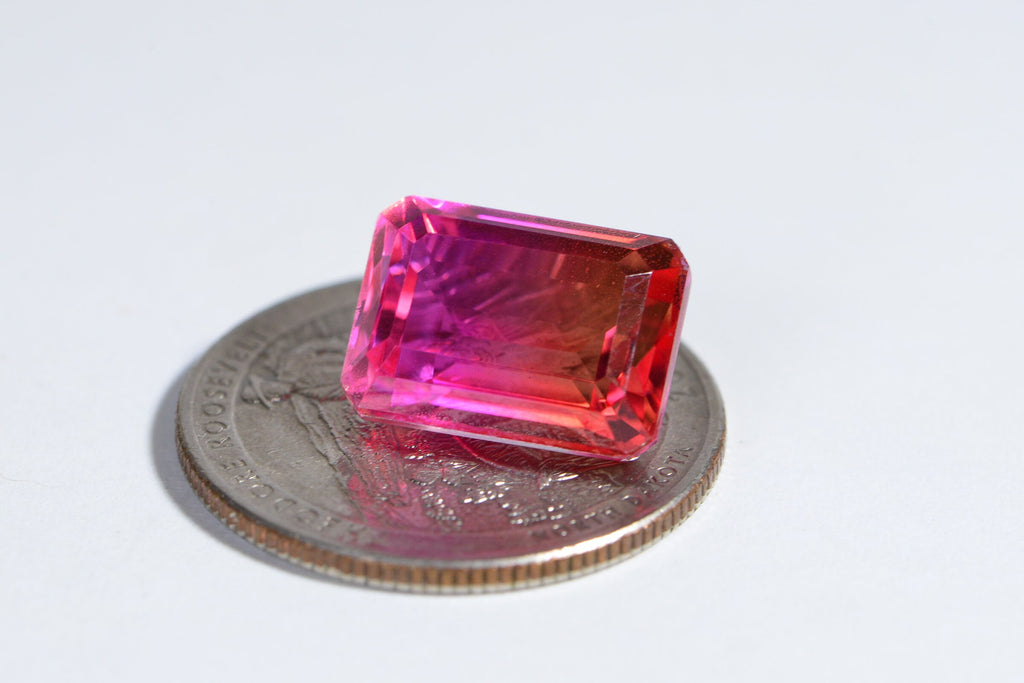 Pink Orange Topaz Quartz Doublet: 14mm Rectangle Gemstone