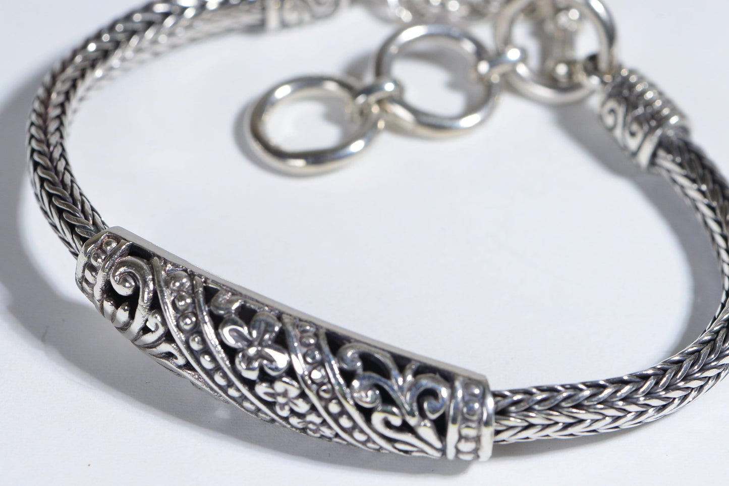 Heavy Bracelet in Sterling Silver Flower Bar Design Viking Technique  Vintage 1995