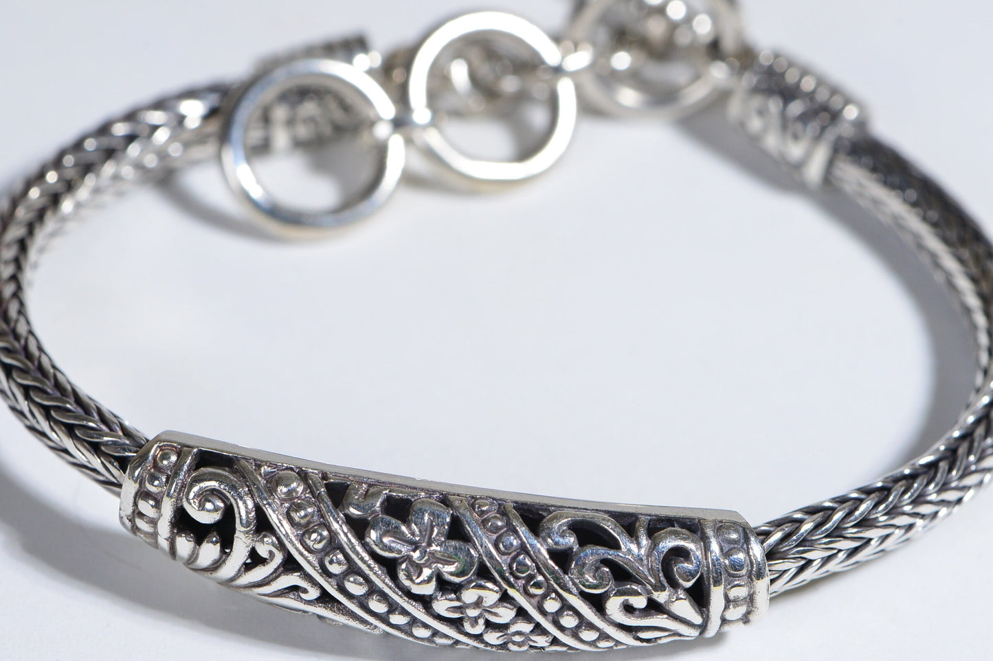 Heavy Bracelet in Sterling Silver Flower Bar Design Viking Technique  Vintage 1995