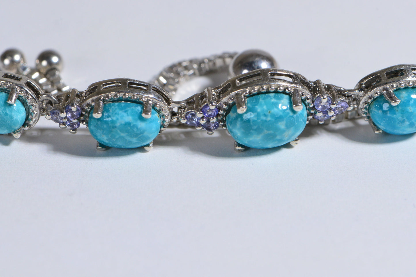 Amazanite Tanzanite Sterling Silver Bolo Bracelet, Adjustable 7.5 Inch