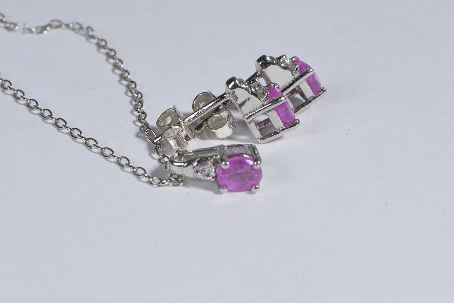 Vintage Pink Sapphire Sterling Silver Jewelry Set, September Birthstone